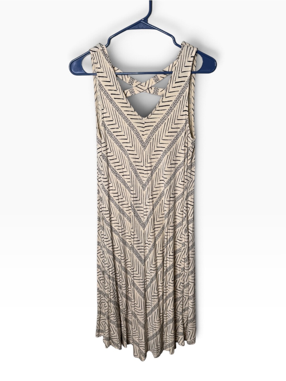 Style & Co Beige Black Geometric Print Dress Size S Crisscross Back